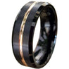 Exquisite Black Tungsten Ring W/ Ion Plated Rose Gold Stripe & High Polished Beveled Edges 6mm 8mm
