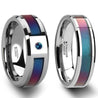 Fabienne Blue & Purple Tungsten Wedding Band Set w/ Color Changing Inlay 4mm-10mm