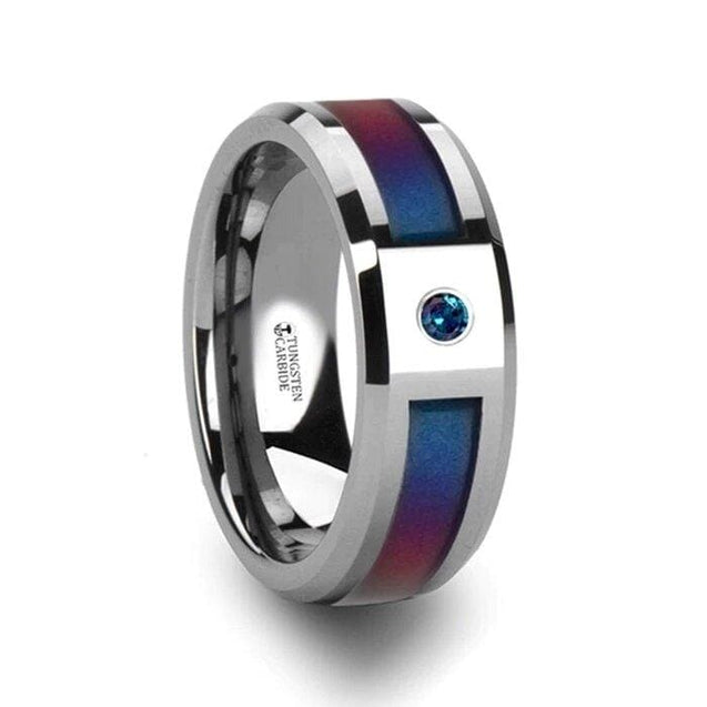 Fabienne Blue & Purple Tungsten Wedding Band Set w/ Color Changing Inlay 4mm-10mm