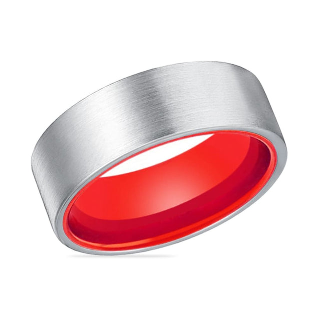 Fairmont Men’s Flat Brushed Tungsten Carbide Ring with Red Inside - 8mm