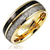 Fitchburg Meteorite Tungsten Ring for Men Yellow Gold Plated Edges & Inside- 8mm