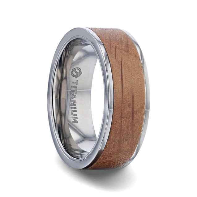 Flat Titanium Ring Made From Genuine Whiskey Barrels Used By Jack Daniel’s Distillery - 8mm