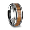Genuine Teak Wood Inlaid Tungsten Wedding Band With Beveled Edges 6mm - 10mm