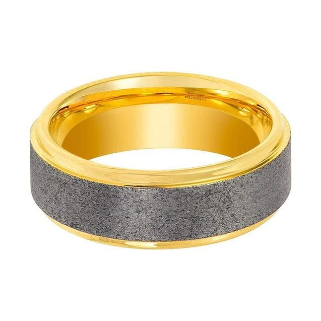 Grafton Men’s Yellow Gold Inlaid Tungsten Ring with Sandblasted Center - 8mm