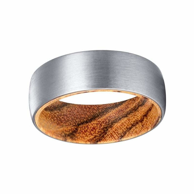 GRIAN Brushed Tungsten Carbide Wedding Band w/ Bocote Wood Sleeve 8mm