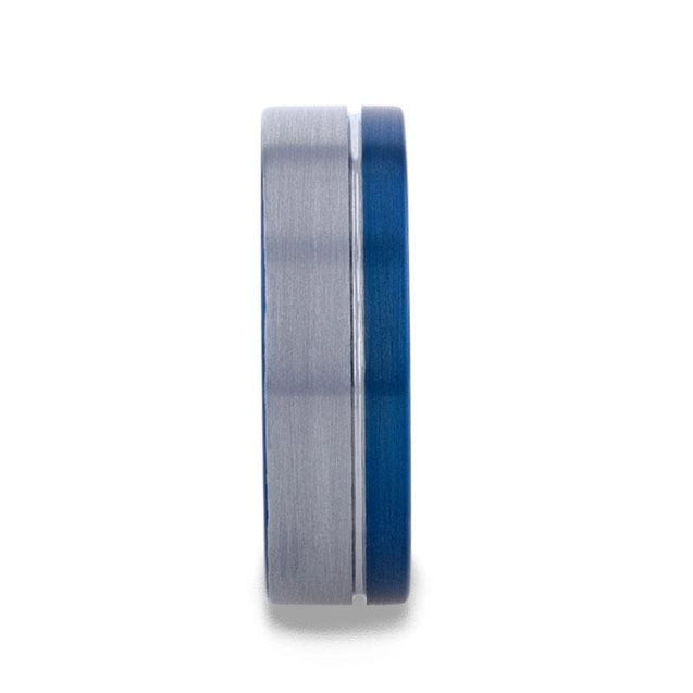 Grooved Tungsten Carbide Men’s Wedding Band With Blue Ion Plating Inside - 8mm