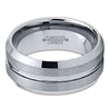 Grooved Tungsten Wedding Band with Beveled Edges and Brushed Polished Finish - 8mm