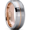 Harlem Rose Gold Inlay Center Groove Half Brushed Polished Tungsten Ring 8mm