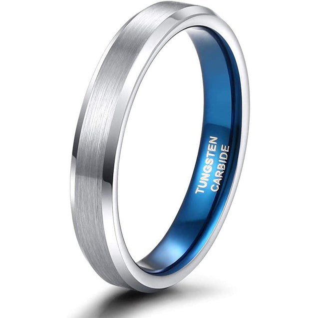HAVEN Beveled Brushed Tungsten Wedding Band for Women Blue Inside - 4mm