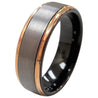 Henley Tungsten Wedding Band With Grey Brushed Center and Rose Gold Plated Edges 6mm & 8mm