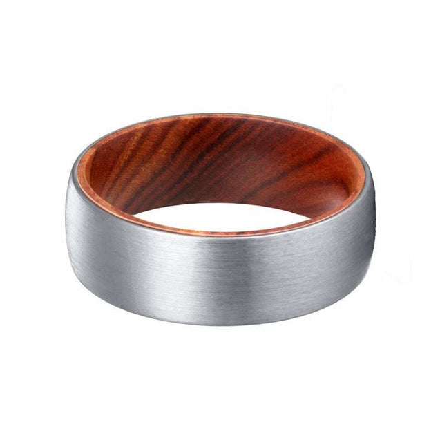 HERO Domed Brushed Tungsten Carbide Ring w/ Iron Wood Sleeve - 8mm