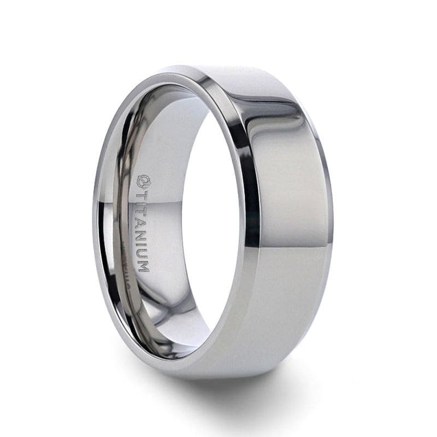 HERRIN Men’s Beveled Titanium Wedding Ring With Raised Center - 6mm & 8mm
