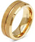 Holland Yellow Gold Inlaid Sandblast Brushed Grooved Men’s Tungsten Ring - 8mm