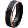 Honovi Exquisite Black Tungsten Ring Rose Gold Stepped Edges & Brushed Center 6mm - 8mm