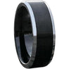 Imani Exquisite Black Tungsten Ring With Brushed Finish and Silver Beveled Edges 8mm