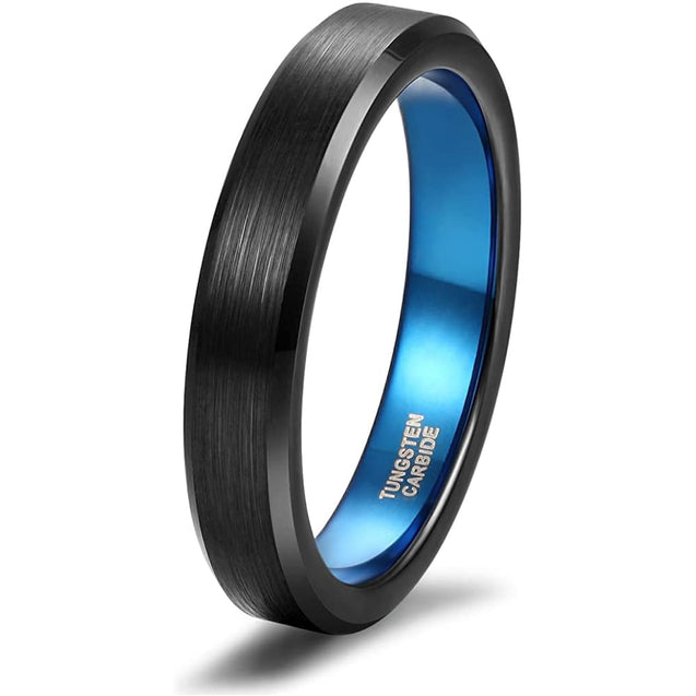 JADE Women’s Brushed Black Tungsten Carbide Ring with Blue Inside - 4mm