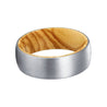 JENGO Men’s Domed Tungsten Ring Brushed Finish w/ Olive Wood Sleeve - 8mm