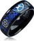 Joplin Domed Black Tungsten Ring Steampunk Blue Gear Carbon Fiber Inlay - 8mm