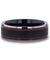JULIUS Men’s Black Tungsten Wedding Ring With Double Red Stripe Grooves - 8mm