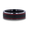 JULIUS Men’s Black Tungsten Wedding Ring With Double Red Stripe Grooves - 8mm