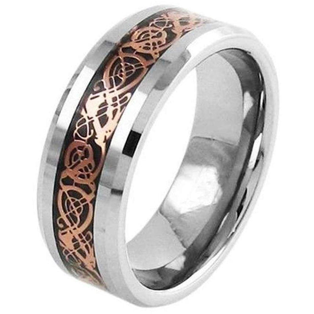 Kai Exquisite Tungsten Carbide Wedding Ring W/ Rose Gold Celtic Dragon Inlay - 8mm