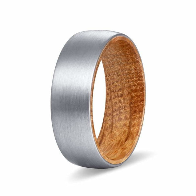 KANELO Rounded Men’s Tungsten Carbide Ring Brushed w/ Whiskey Barrel Sleeve 8mm