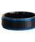 Karel Black Tungsten Carbide Ring With Blue Stepped Edges and Brushed Finish - 6mm & 8mm