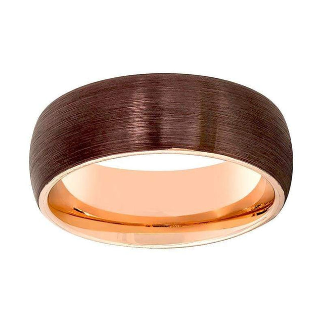 KENZO Brown Domed Brushed Tungsten Carbide Ring w/ Rose Gold Inlay - 8mm
