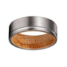 KEON Men’s Grooved Tungsten Carbide Band with Whiskey Barrel Wood Sleeve - 8MM