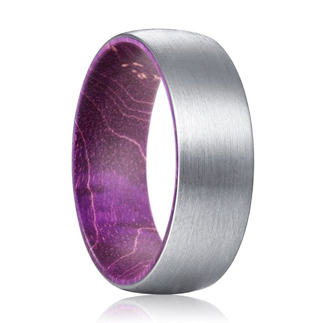 Keyser Domed Brushed Tungsten Carbide Ring with Purple Wood Sleeve Inlay - 8mm