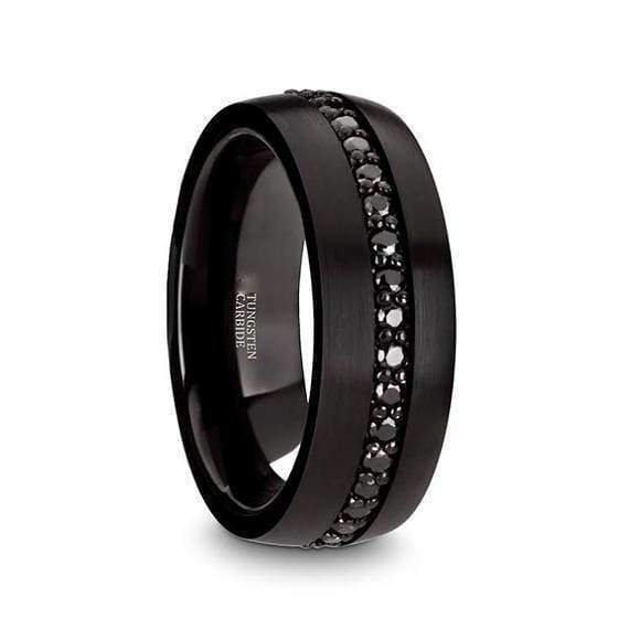 KINGSTON Men’s Domed Multiple Black Sapphires Tungsten Wedding Band- 8mm