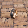 KOBE Faceted Black Tungsten Wedding Band with Off Set Rose Gold Grooved - 8MM