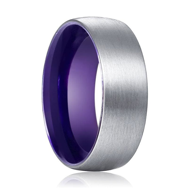Kyle Rounded Brushed Tungsten Carbide Ring with Purple Inner - 6mm -10mm