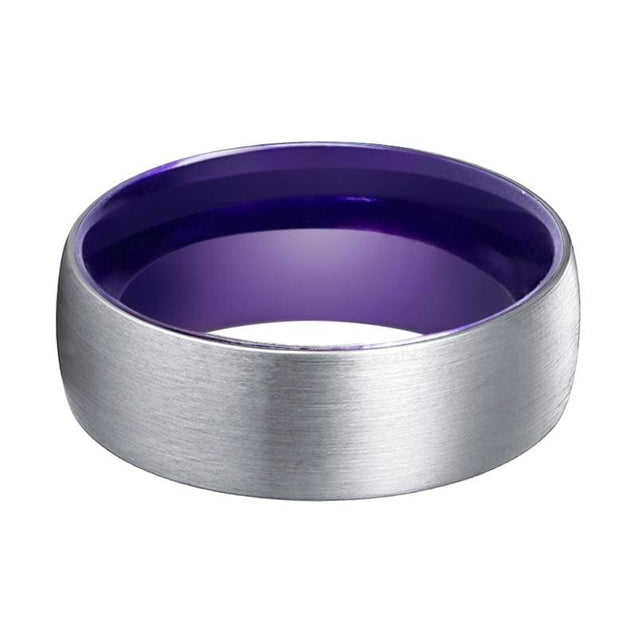 Kyle Rounded Brushed Tungsten Carbide Ring with Purple Inner - 6mm -10mm