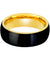 Kylin Black Brushed Domed Tungsten Ring with Yellow Gold Inlaid Inner - 8mm