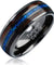 Lamar Men’s Koa Wood Blue Opal Inlaid Wedding Band Black Tungsten Ring - 8mm