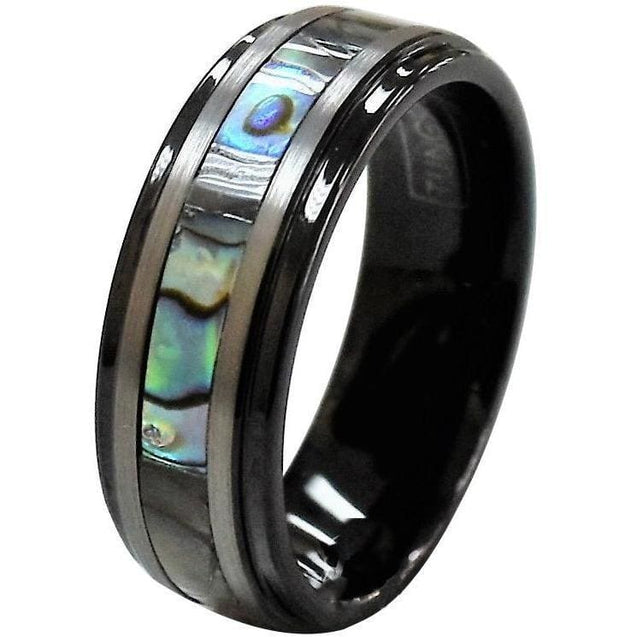 Laren Tungsten Carbide Wedding Ring With Abalone Inlay and Silver Stripes 8mm
