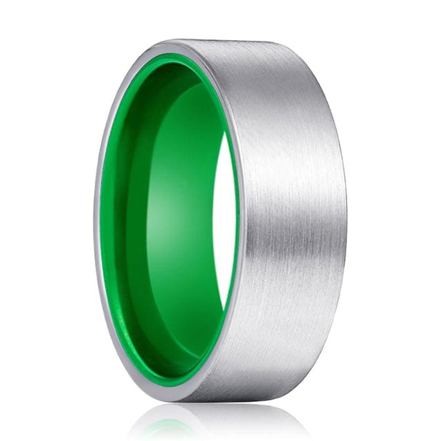 Layton Men’s Flat Brushed Tungsten Carbide Wedding Ring Green Interior - 8mm