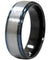 Leal Tungsten Wedding Band W/ Raised Brushed Center and Stepped Blue Edges 6mm & 8mm