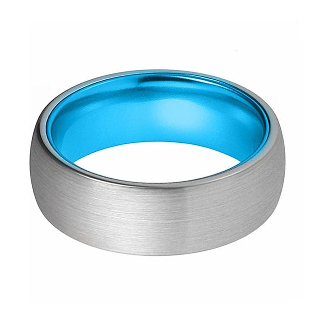 Lennox Brushed Domed Men’s Tungsten Carbide Ring Sky Blue Inside - 8mm