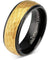 Lenox Black Tungsten Ring with Yellow Gold Inlaid hammered Center - 8mm