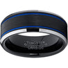 Lion Double Blue Grooved Silver Beveled Edges Black Brushed Tungsten Ring - 8mm