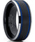 Lion Double Blue Grooved Silver Beveled Edges Black Brushed Tungsten Ring - 8mm