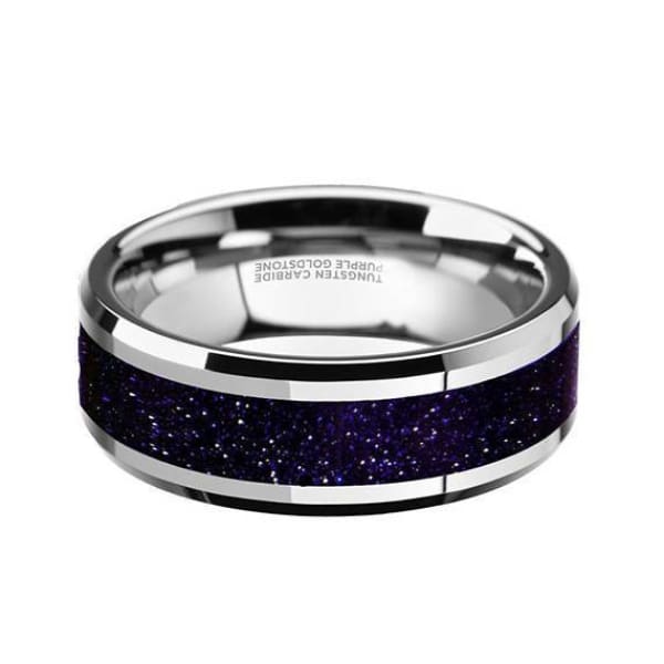 Logan Beveled Tungsten Purple Goldstone Inlay Wedding Ring - 8mm