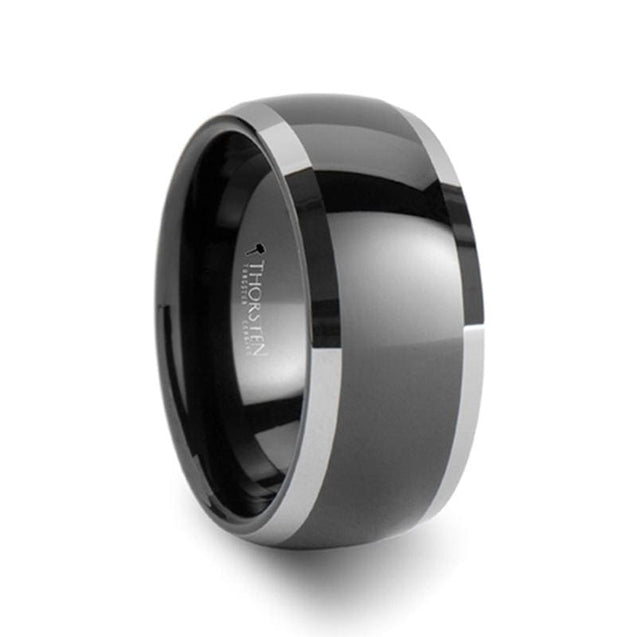 LONDON Domed Black Tungsten Ring Highly Polished w/ Beveled Edges 4mm - 10mm