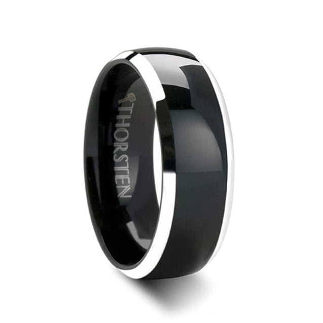 LONDON Domed Black Tungsten Ring Highly Polished w/ Beveled Edges 4mm - 10mm