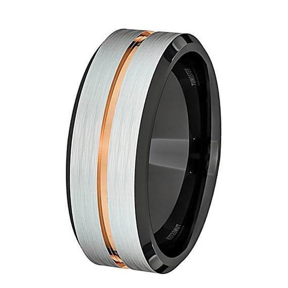 Luca Mens Rose Gold Groove Tungsten Wedding Band With Black Inside- 6mm