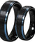 Mai Black Tungsten Wedding Band Set With Ion Plated Blue Stepped Edges - 6mm & 8mm