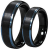 Mai Black Tungsten Wedding Band Set With Ion Plated Blue Stepped Edges - 6mm & 8mm