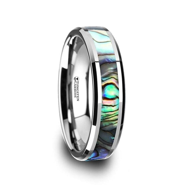 Maravi Tungsten Wedding Band Set With Mother of Pearl Inlaid - 4mm- 10mm
